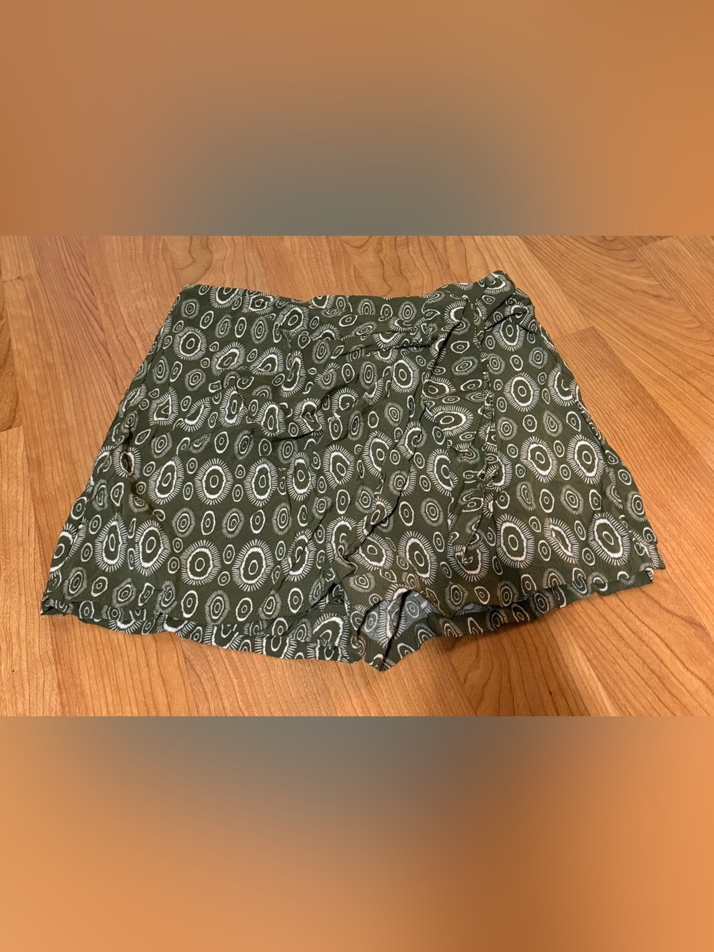 ZARA Woman Olive Green Wrap Skirt Skort Zipper High Waist size Large